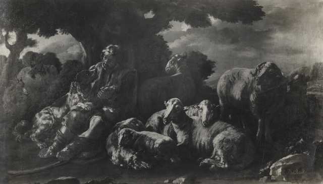 Anonimo — Brandi Domenico - sec. XVIII - Paesaggio con pastori e gregge — insieme